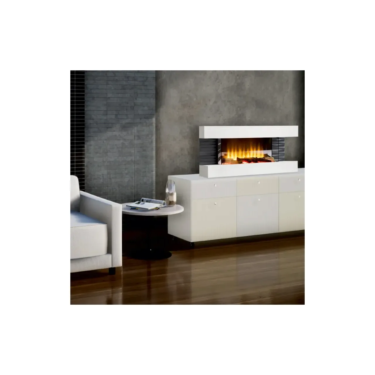 Semineu electric panoramic, 2 trepte de incalzire 1000 W / 2000 W, montat pe perete sau pe podea, 8 moduri de iluminare a focarului, protectie la supraincalzire Home FKK 10 4